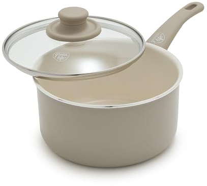 GreenLIfe Casserole antiadhésive en céramique de 2 litres, non toxique, sans PFAS et PFOA, passe au lave-vaisselle et au four, poêle de cuisine multifonction, petite casserole à soupe, poignées qui