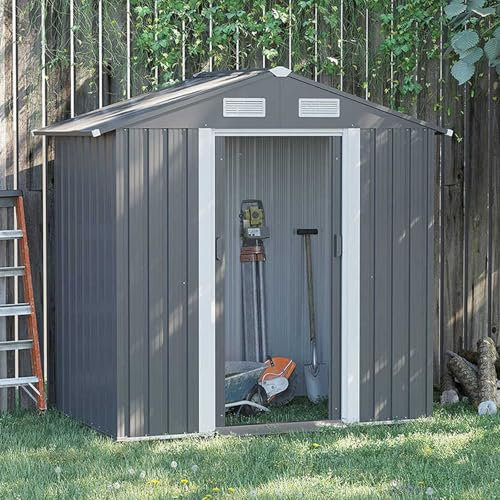 Capanno da esterno in acciaio zincato, con serratura e design impermeabile, per biciclette, tosaerba e barbecue, capanno da giardino in metallo grigio chiaro soluzione sicura e di stoccaggio