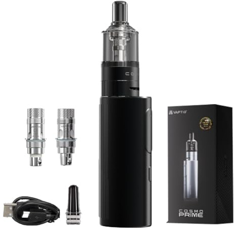 Original VAPTIO Cosmo Prime Kit Elektronische Zigarette 2400 mAh 40W Power Starter Kit, Vape Pen mit 2 Stück Cosmo Coil 0,4 Ohm (C8)/1,0 Ohm (C5),kein Liquid kein Nikotin (Schwarz)