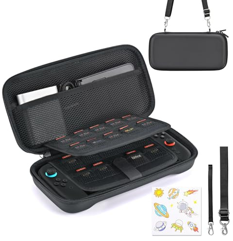 Younik Switch 2 Case Compatible with NS Switch 2 (2025), Carrying Case with 19 Game Card Slots, Switch 2 Accessories Includes Shoulder Strap, Wrist Strap & Stickers(Black)