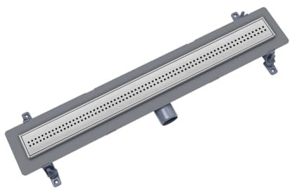 Duschrinne ABS Premium - Komplettset mit Cube-Rost Edelstahl - Dachrinne mit Siphon Montagefüße inkl. Dichtmanschette Doppelkammer Bodenablauf Länge 60 cm