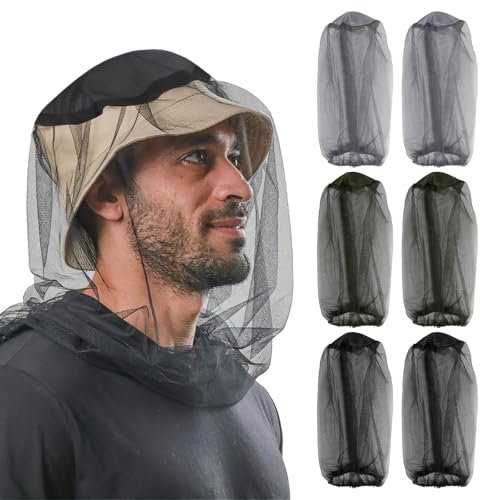 6 Pièces Tête de Moustique Net, Moustiquaire Visage Noir, Vert, Gris, Filet de Tête de Moustique, Masque Anti Tête de Moustique pour La Pêche Camping Escalade Vélo Apiculture Randonnées
