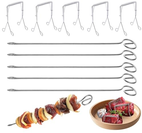 5 Pezzi Morsetti per Involtini in Acciaio Inossidabile + 5 Pezzi Spiedini per Involtini 20 cm, Spiedini Inox Riutilizzabili
