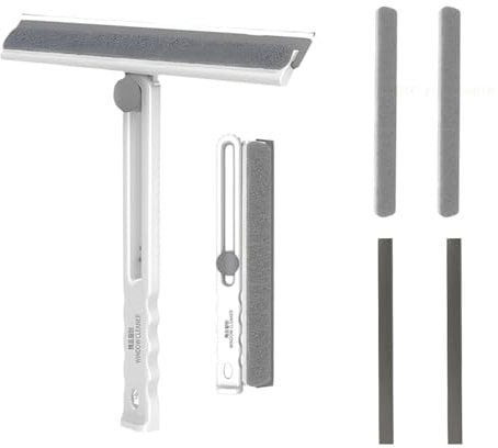 2 Pack Shower Squeegee – 180° Rotating Glass & Window Cleaner with Microfiber & Rubber Blades – Dual-Sided Wiper for Bathroom Mirrors, Tiles, Shower Doors & Car Windscreens