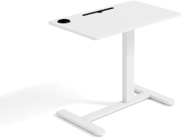 kenoko Table réglable en Hauteur avec roulettes Sora | pour Lit et Canapé | Bureau Debout Mobile 83x50 cm | Table d'ordinateur | Système à Gaz | Support pour Tasse & Tablette | Blanc