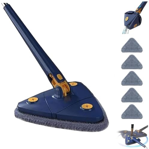 Upattend - Mocio triangolare Upattend, girevole a 360°, regolabile, bagnato e asciutto, con manico lungo estensibile, strizzatura automatica per la pulizia di pareti e soffitti (B)