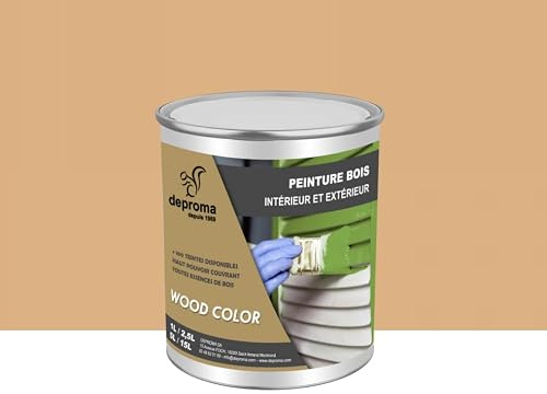 DEPROMA Peinture bois intérieur et extérieur SATIN - Qualité professionnelle (Beige - RAL 1001, 1 Litre)