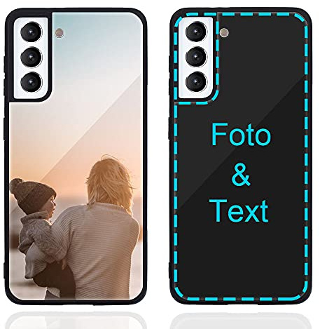 MXCUSTOM Personalisierte Handyhülle für Samsung Galaxy S21 / S21 5G, Benutzerdefiniert Kratzfest Gehärtetes Glas Weicher Stoßfänger Hülle Eigenem Foto Bild Text Individuelle Schutzhülle(GHS-BK-P1A)