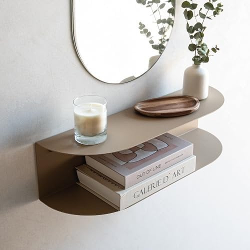 MILUKA Console d’entrée en métal Sable 60 cm | Étagère Murale Design 2 Niveaux |comme Meuble d’entrée Suspendu, Table de Chevet ou Coiffeuse | Modèle Ovva