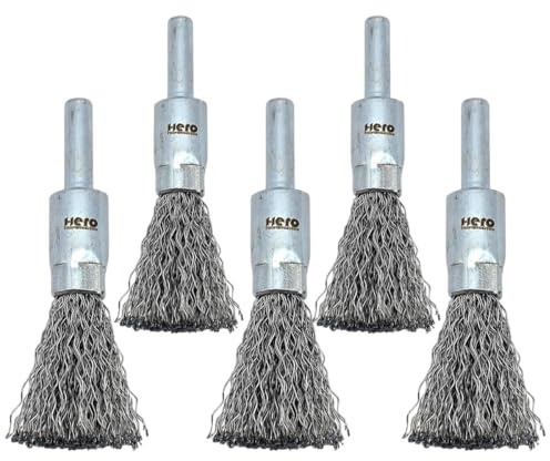 HERO Profi Pinselbürsten Satz 5 Stück Pinselbürste Drahtbürste 12mm Topfbürste Rundebürste 6mm Schaft Bürste mit gewellten Borsten Stahlbürste für Bohrmaschine zum Entfernen von Rost/Korrosion/Farbe