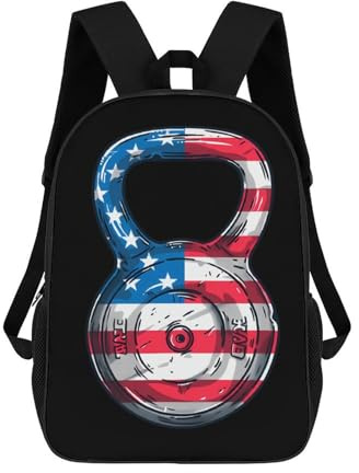 Bedruckt Wanderrucksack Kettlebell Langhantel Usa Flagge Taschen Durable Laptop-Rucksack Für Geschenk, Schule, Job, 42X32X14Cm