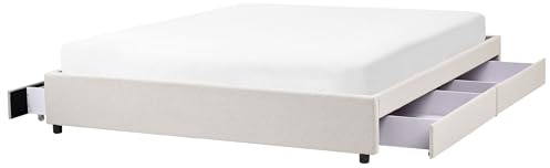 EU Super King Size Bed Frame 6ft Polyester Fabric Upholstery Storage Vintage Light Beige Prades