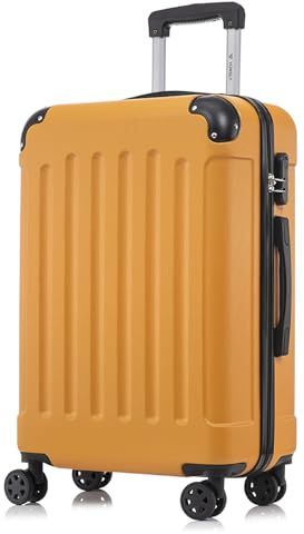 YONSLY Koffer Suitcase L Orange, Trolley Reisekoffer, Rollkoffer Handgepäck mit 4 Rollen 360°, Hartschalenreisekoffer, Zahlenschloss, Weicher Gummigriff