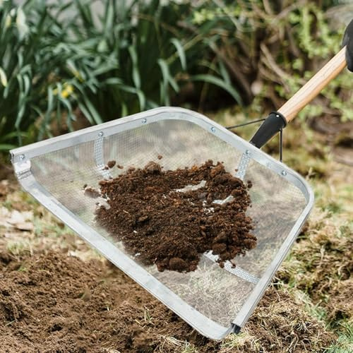 BTYQKZVPM Garten-Erde-Kompost-Sieb, Gartenboden-Sand-Schmutz-Sieb-Schaufel-Sammelwerkzeug mit Mesh-Blumenerde-Schaufel aus Stahl, 3 Stile(Mesh 0.4x0.4cm)