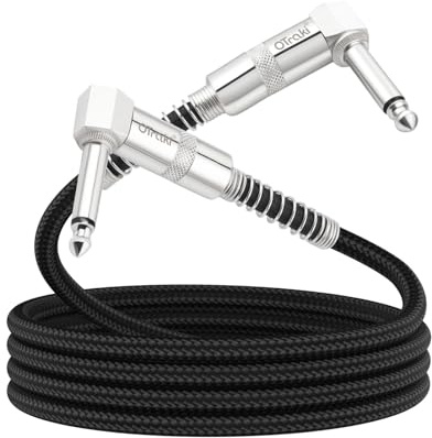 OTraki 2 Stück Gitarrenkabel 1M Gitarren Instrumentenkabel 6.3mm Rechtwinkliges Klinkenkabel Gitarre 90 Grad Guitar Cable für Bassgitarre E-Gitarre Elektrische Mandoline Verstärker Pro Audio Schwarz