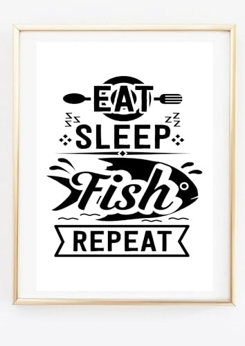 Din A4 Kunstdruck ohne Rahmen - Eat Sleep Fish Repeat - Angeln Hobby Angler Fischen Geschenk - Druck Poster Bild