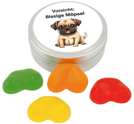 AnyCakes Bissige Möpse aus der Dose Scherzartikel Lustige Geschenkidee Party Brüller Spaßgeschenk Ostern Geburtstagsgeschenk. (Bissige Möpse)