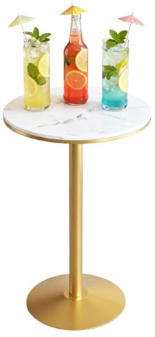 Preferspace Runder Cocktailtisch mit Steinplatte und Metallbeinen, hoher Bartisch for Zuhause, Küche, Outdoor, Bistro, Pub(75cm/29.6in)