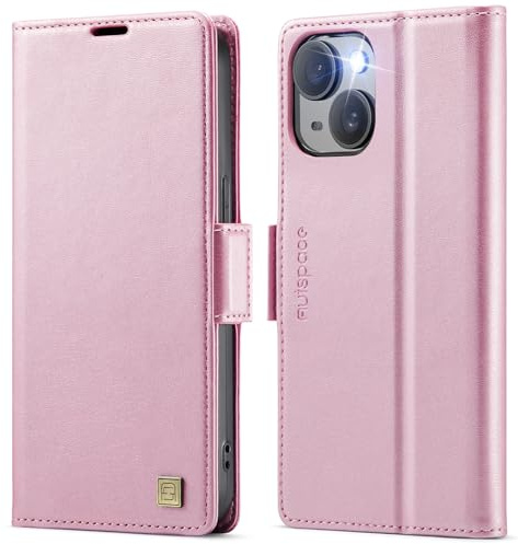 Teeirllim Coque pour iPhone 15 Plus, [RFID Blocage] Etui Protection Housse Premium en Cuir PU, Pochette de Portefeuille Etui à Rabat Flip Case pour iPhone 15 Plus, Or Rose