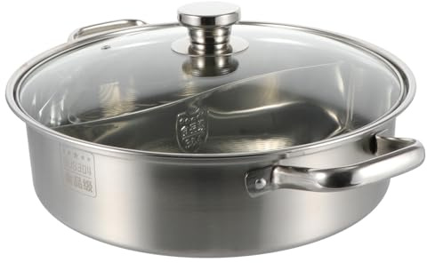 Healifty Household 30cm Double Flavor Hot Pot 304 Stainless Steel Thickened Dual Compartment Soup Pot for Chinese Style Cooking Suitable for Induction Cooker and Gas Stove