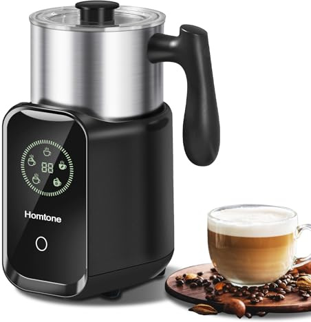 Homtone Montalatte elettrico 5 in 1 aggiornato, grande capacità 595,3 g, vapore per latte a induzione, rimovibile in acciaio inox, automatico, per latte, cioccolata calda, schiuma fredda e calda
