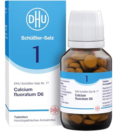 DHU Schüßler-Salz Nr. 1 Calcium fluoratum D6, 200 St. Tabletten | Das Mineralsalz des Bindegewebes, der Gelenke und Haut – das Original – umweltfreundlich im Arzneiglas