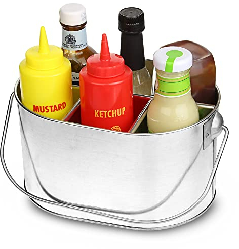 bar@drinkstuff Galvanised Steel Table Caddy - Bottle Carrier with Handle for Condiments & Cutlery