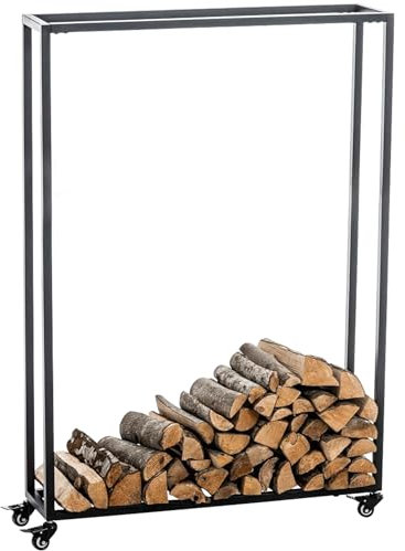 CLP Kaminholzständer HETTA, Brennholzständer, Kamin-Holzregal, Holzlager, Kamin-Holzhalter, Holzbutler, Farbe:schwarz, Größe:25x80x150 cm