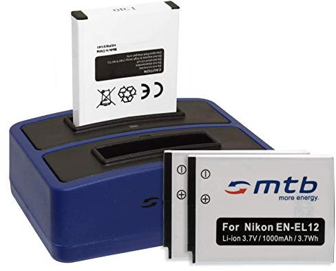 3 Batteries + Double Chargeur (USB) pour Nikon KeyMission 170, 360 / Coolpix A900, AW130, P340, S31, S610c, S8200, S9900 ... - v. liste - Cable Micro-USB Inclus