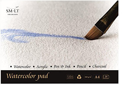 SMLT AS-20(260) Watercolor Pads A4, Aquarellpapier, 260gsm weiß 100% recycelter Papier mit Baumwolle, alterungsbeständig und säurefrei, 20 Blatt