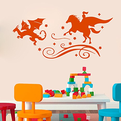 Vinyl Wandtattoo Bücher Buch Motivation Lektüre Lesen Märchen Ritter Drachen Verfolgung Gut und Böse Gute Nacht Wandaufkleber Wandsticker Wanddekoration Fototapete für Kinderzimmer Arbeitszimmer M287