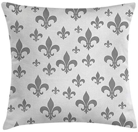 ABAKUHAUS Fleur De Lis Kissenbezug, Retro königliche Weinlese, Digitaldruck Waschbar Farbfester Kopfkissenhülle Reißverschluß Beidseitiger Druck, 40 x 40 cm, Grau