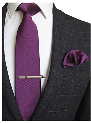 RBOCOTT Purple Silk Tie and Pocket Square, Necktie Tie Clip Set for Men, Purple, general