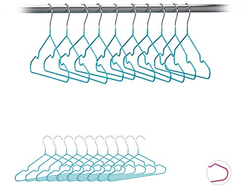 Relaxdays, türkis Kinderkleiderbügel im 20er Set, platzsparende Drahtbügel, Babybügel mit Kerben, PVC-beschichtet, 30 cm, Verchromtes Eisen, H x B x T: ca. 18,7 x 30,4 x 0,4 cm, 10024661_56