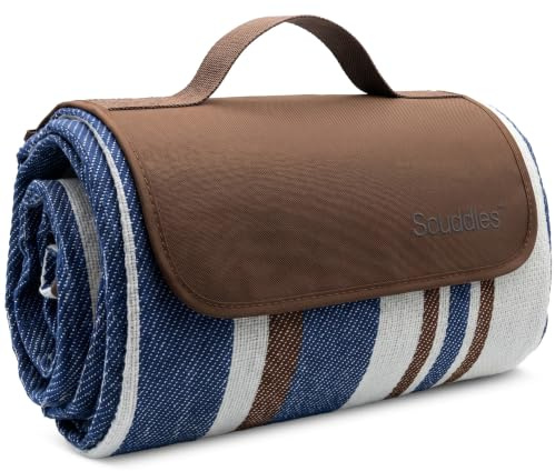 Scuddles Extra Große Picknick- & Outdoor-Decke mit Tasche für iPhone, Schlüssel und mehr – Doppellagig,wasserabweisend, praktische Matten-Tasche für Frühling, Sommer und Camping – Ideal für den Strand