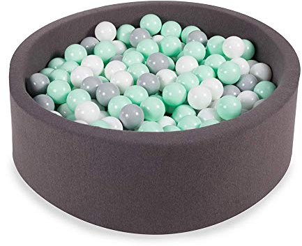 Angelove Bällebad Baby Kinder 90x30cm – Weiches Baumwoll Ballpool mit 200 Bällen – Sicheres Spielzeug für Kleinkinder – Modernes Design für Jungen & Mädchen, Coton, Dunkelgrau