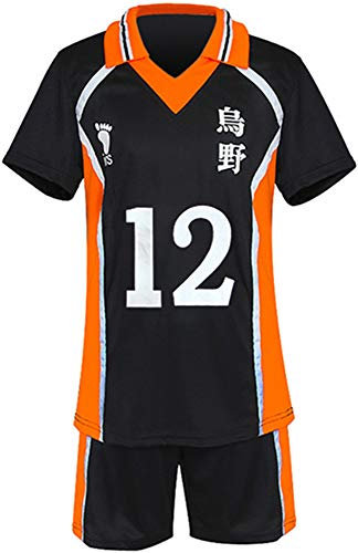 Gurbanton Anime Kostüm Jersey Karasuno High School Volleyball Uniform Cosplay Shirt Shorts, 12-Yamaguchi, Small