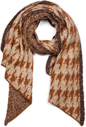 styleBREAKER Damen Web Schal mit Pepita Hahnentritt Muster in asymmetrischer Form, warm Winter weich, Stola 01017135, Farbe:Beige-Braun