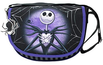 The Nightmare Before Christmas NBX Jack & Sally Black and Purple Shoulder Saddle Bag, Black