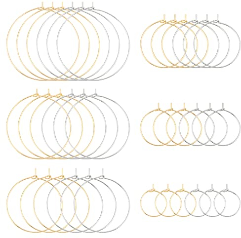UNICRAFTALE 120pcs 6 Größen Weinglas Charms Ringe 304 Edelstahl Creolen Befunde Golden & Edelstahl Farbe DIY Ohrring Perlen Für Frauen Basketball Frauen, 0.7mm