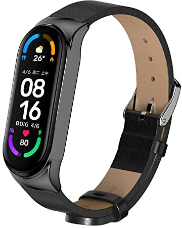 BDIG Armband Kompatibel für Xiaomi Mi Band 5 Mi Band 4, Leder MiBand 3 Ersatzband Lederarmband Replacement Smart Band Watch Strap Uhrenarmband Zubehör für Xiaomi Miband 6