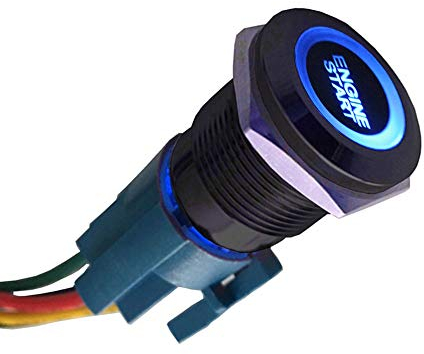ETOPARS Schwarz Fall 19mm KFZ Kippschalter Wippschalter Druckschalter Schalter Momentan 12V Blau Licht Metall Engine Start Steckdose Stecker