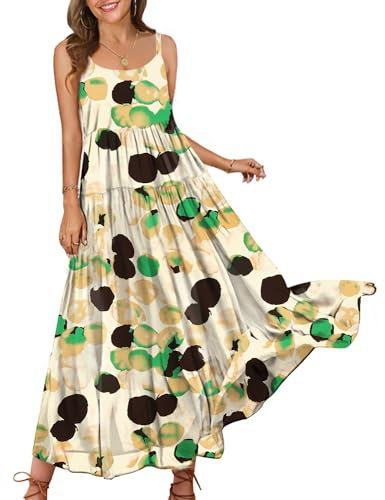 YESNO Women's 2023 Summer Casual Loose Dresses Sleeveless Maxi Bohemian Floral Dress Spaghetti Strap Sundress with Pockets XXL E75 UK CR105