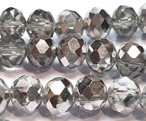 Cuentas checas de cristal de Bohemia facetadas y redondas, tamaños de 4/6/8/10 mm, color cristal plateado, 4 x 3 mm