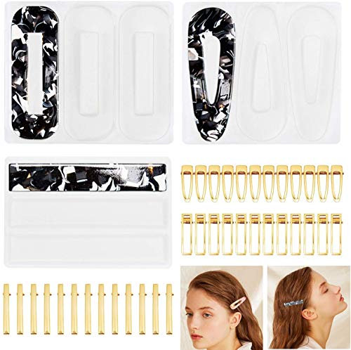39 Pcs Silicone Moulds Kit Hair Clip Resin Moulds Kit,VEGCOO Silicone Hairpin Casting Tools Hair Clip Making DIY Jewellery Crafts