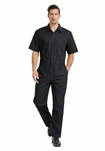 TopTie Herren Arbeitsoverall Kurzarm Overall Herren Arbeitskleidung mit Elastischem Bund