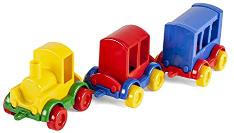 Wader 60022 - Kid Cars Spielset Zug, 3 Fahrzeuge mit Lokomotive und 2 Wagons, stabile Stahlachsen, mehrfarbig, ab 12 Monaten, ideal als Geschenk für kreatives Spielen