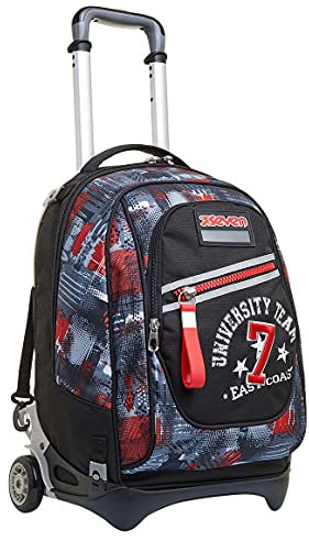 Seven TROLLEY, Rucksack mit Trolleyfunktion, 3 in 1, Schulranzen mit Rollen, Abnehmbarer Rucksack, ab 1. Klasse, für Schule, Gymnasium, Reisen&Freizeit, Mädchen&Jungen, schwarz, NEW TECH COLLEGE WORLD