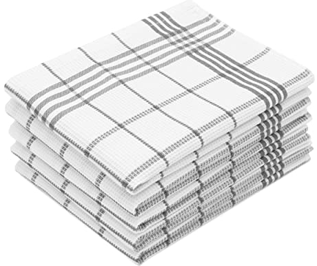 ZOLLNER 5er Set Geschirrtücher mit Waffelmuster - Baumwolle in 50x70 cm - saugstarke und langlebige Küchentücher - waschbar bis 60°C – in weiß-grau kariert - Oeko Tex® Zertifiziert