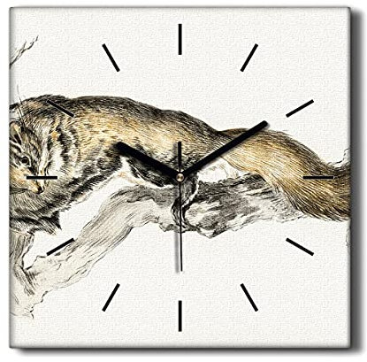 Coloray Uhr auf Leinwand 30x30cm Segeltuch Wand Uhr Wohnzimmer Dekoration Ohne tickendes Geräusch - Pet Eichhörnchen Zweig